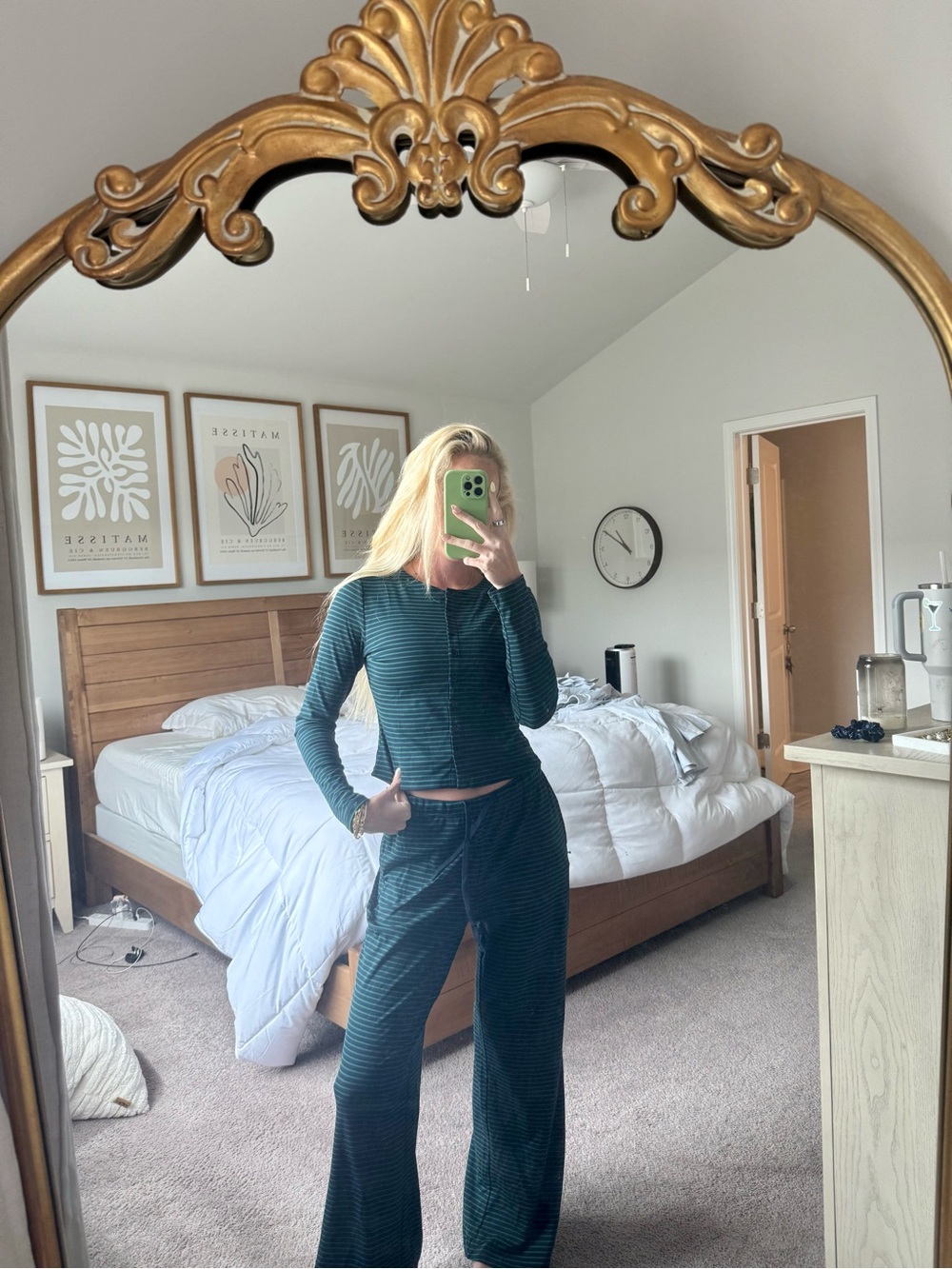 Women's Striped Two-Piece Lounge Set - Dark Teal